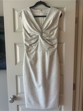 JASON WU Ivory Speckled Twist-Front Wool Sheath Dress